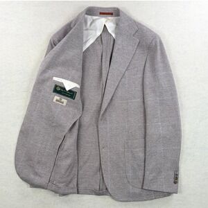 Olliver Grey Loro Piana Wool Cotton Glen Plaid Sport Coat Tan Grey 38R Italy